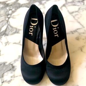 100% Authentic Christian DIOR Round Toe Satin Pumps heels 37 1/2